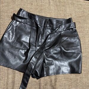 PAIGE Black High Waist Leather Shorts